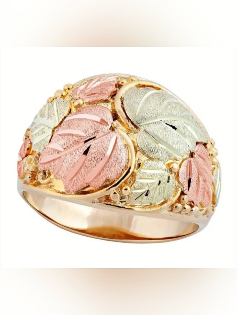 Vintage 70s Gold-tone Metal Bronze & Green Grape Leaves Dome Fashion Ring Size 8